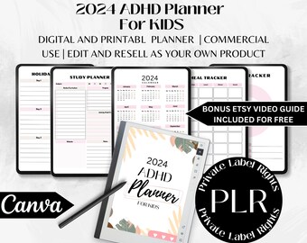 Adhd Canva Plr Template | Adhd Planner. | Commercial Use | Academic Planner | Adhd Planner | Plr Template Bundle | Student Planner