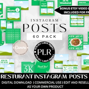 Social Media Templates | Plr Instagram Posts | RESTURANT TEMPLATE | Instagram Feed | Plr Instagram Planner | Plr Canva Template