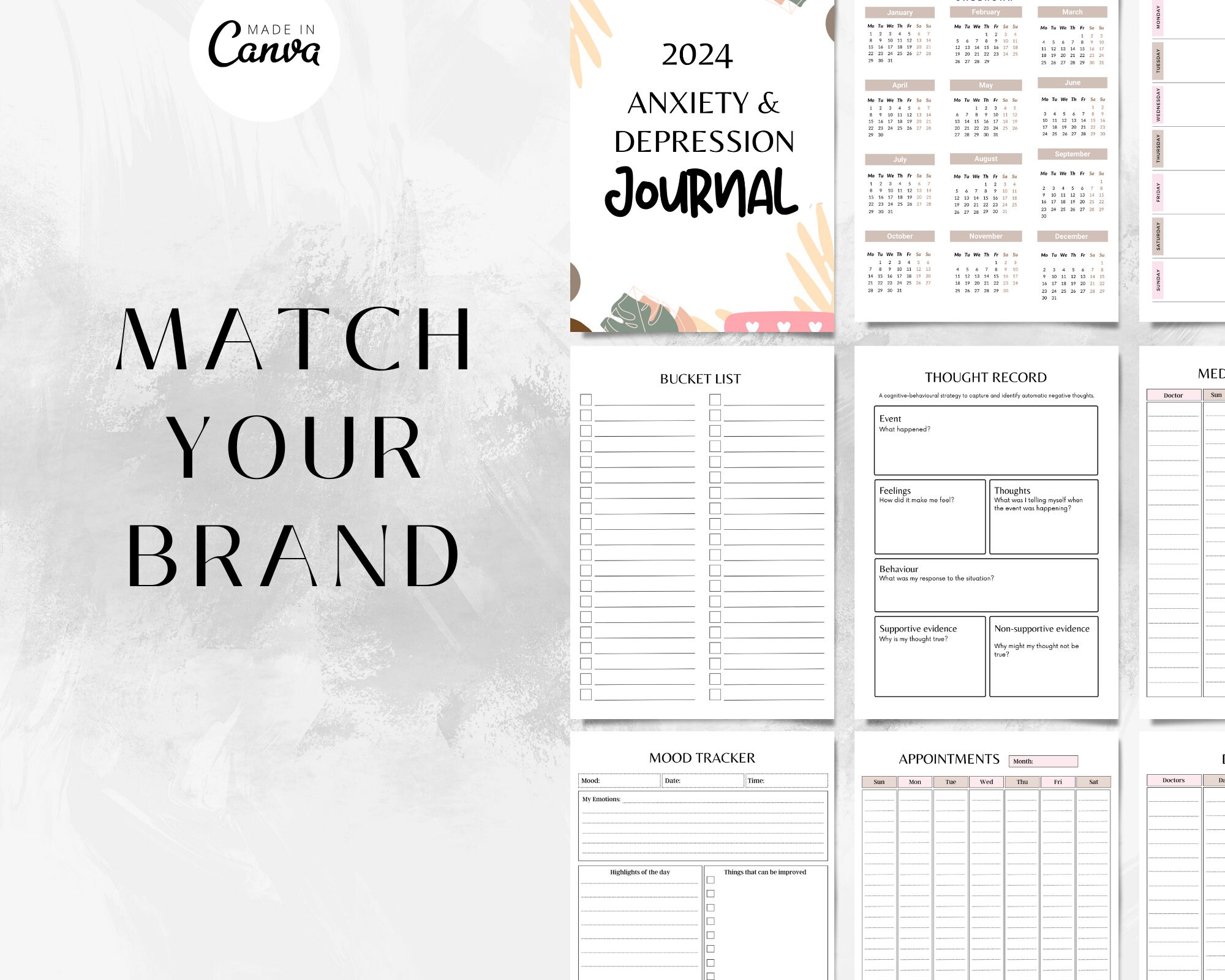 Plr Templates | Self Care Planner | Canva Template | 2024 Anxiety ...