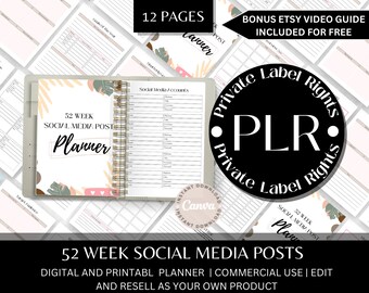 Pianificatore di social media da 52 SETTIMANE / Pianificatore di post / Pianificatore Plr / Pianificatore per uso commerciale / Pacchetto Plr / Modelli Plr / Pianificatore Facebook