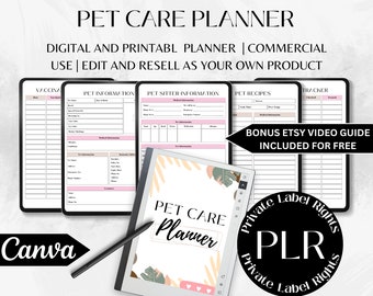 Fillable Pet Planner | Pet Planner Template | Pet Tracker | Canva Planner | Commercial Use Planner | Printable Pet Planner