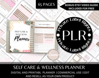 Self Care Planner | Plr Digital Wellness Planner | Commercial Use Planner | Canva Template | Journal Prompts | Adhd Planner.