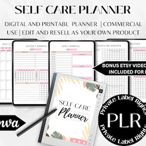 Self Care | Plr Planner Bundle | Resell rights | Self-Care Planner | Plr Canva Planners | Editable Canva Template | Plr Canva Template