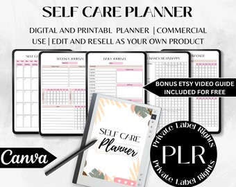 Soins personnels | Paquet de planificateur Plr | Droits de revente | Planificateur de soins personnels | Planificateurs Plr Canva | Modèle Canva modifiable | Modèle Canva Plr