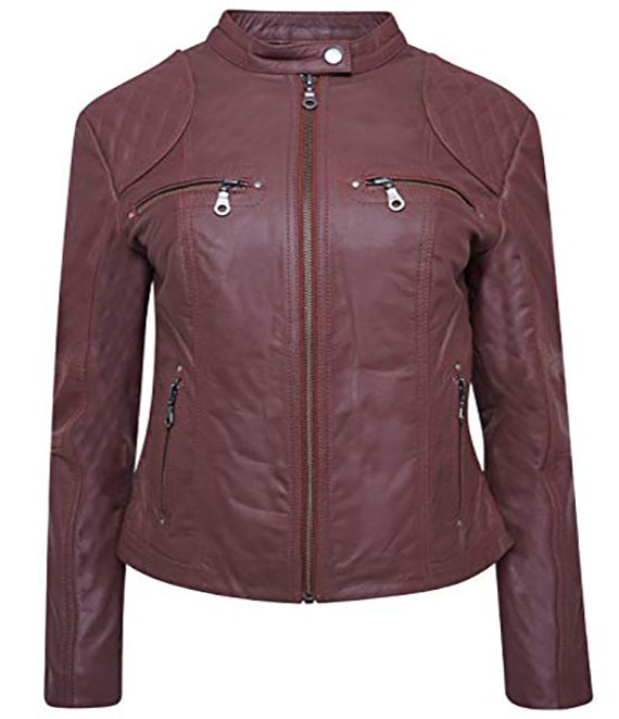 Womens Leather Jacket Stylish Motorcycle Biker Genuine Lambskin 183