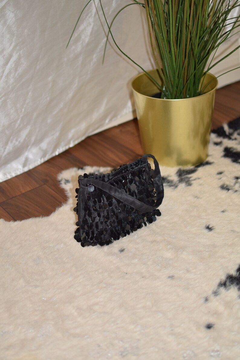 Black large sequined mini purse early 2000s image 1