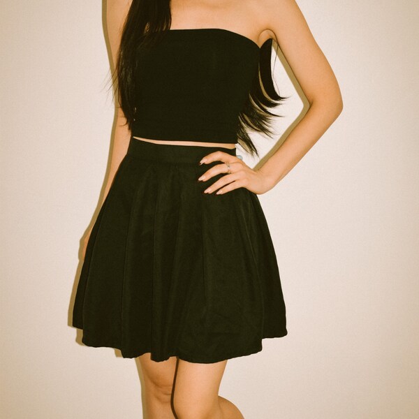 Black Bandana Pleated Skirt