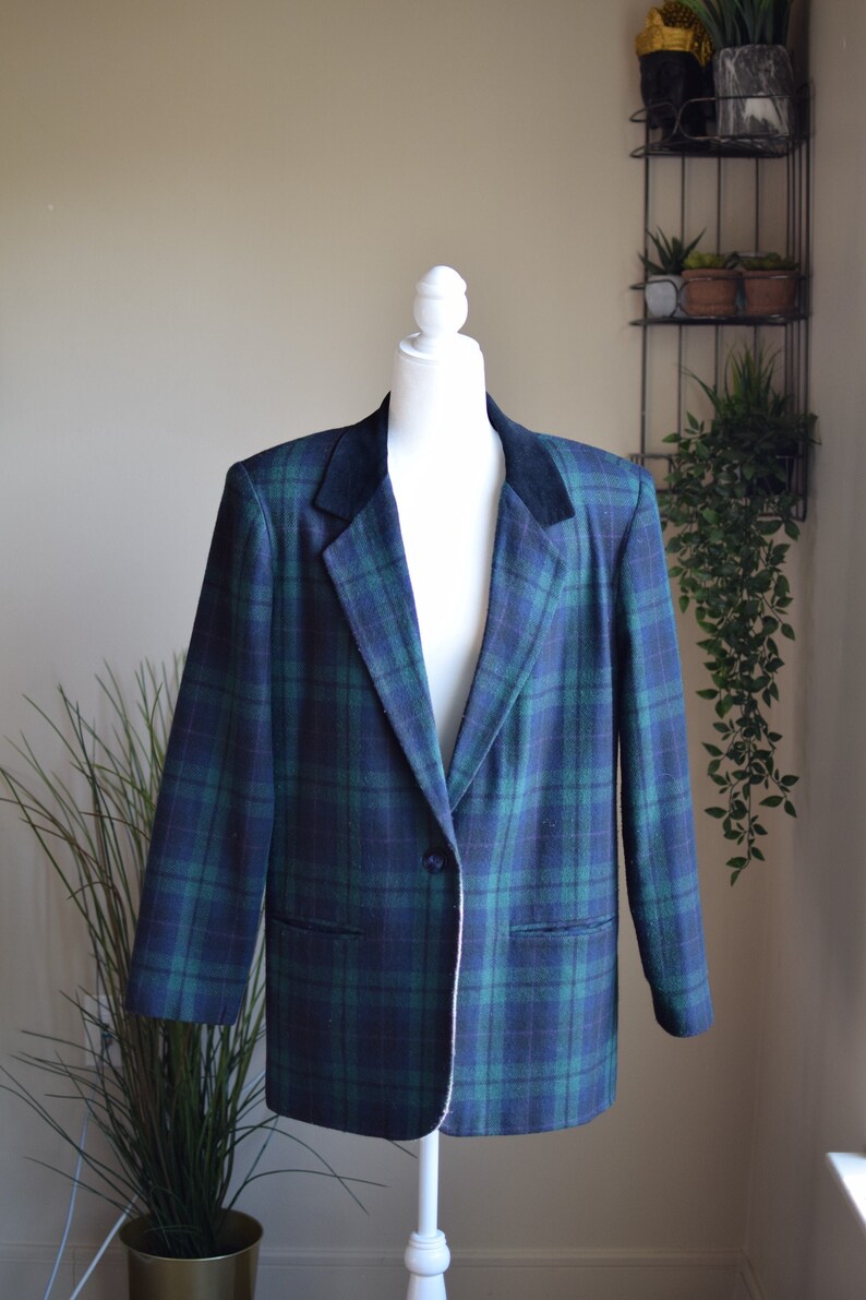 80s vintage plaid blazer shoulder pads