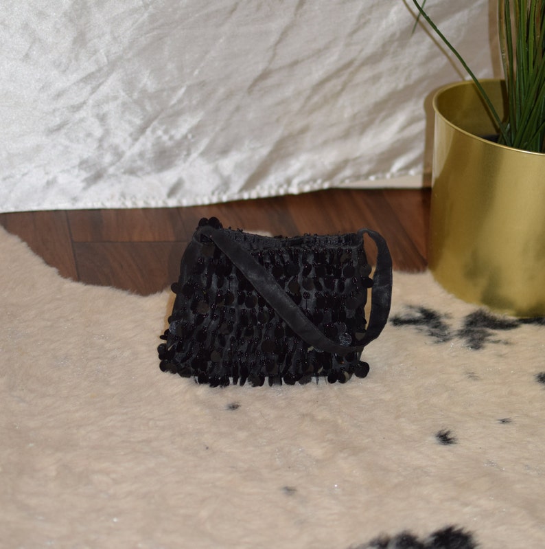 Black large sequined mini purse early 2000s image 2