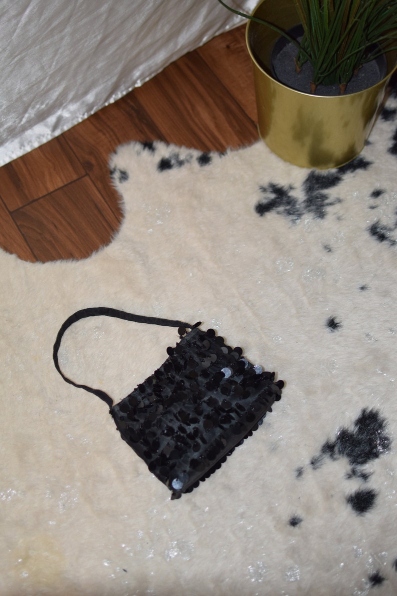 Black large sequined mini purse early 2000s image 4