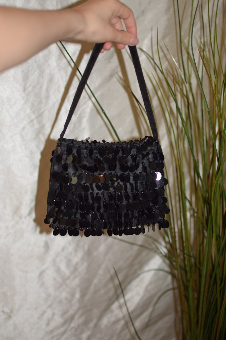 Black large sequined mini purse early 2000s image 0