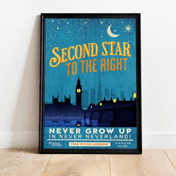 Peter Pan Neverland Vintage Retro Travel Print – Vintage Wall Art – Unframed Print