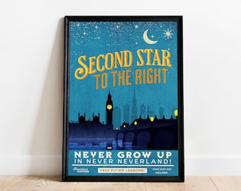 Peter Pan Neverland Travel Poster – Vintage Style Wall Art Print