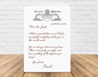 Personalised Dracula Birthday Card – Letter From Dracula – Gothic Birthday Card