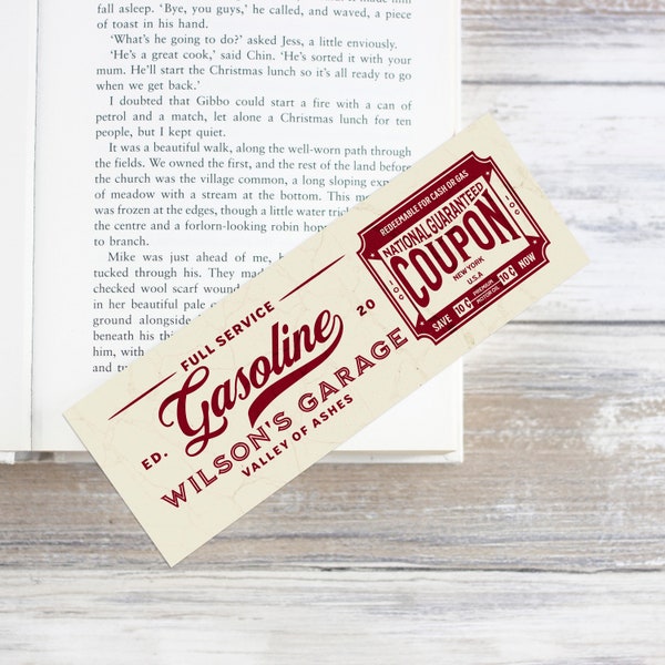 El marcador del gran Gatsby – Cupón vintage del garaje de Wilson – Regalo para amantes de los libros