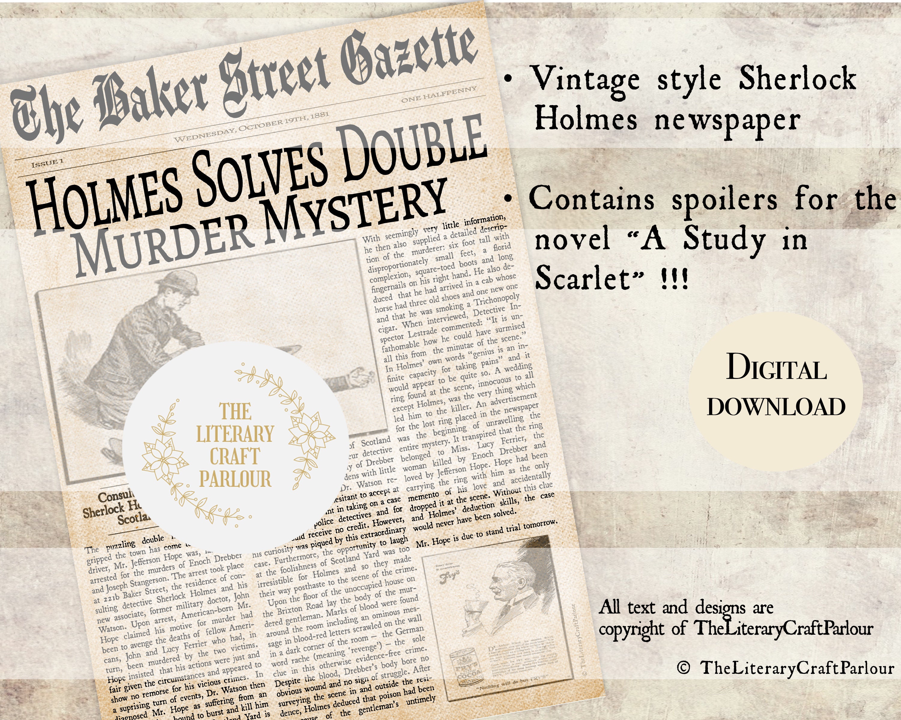 Sherlock Holmes Newspaper Vintage Style Victorian Wall photo photo