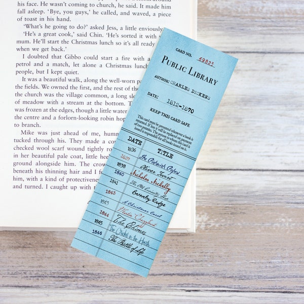 Charles Dickens Bookmark – Vintage Library Card – Bibliography