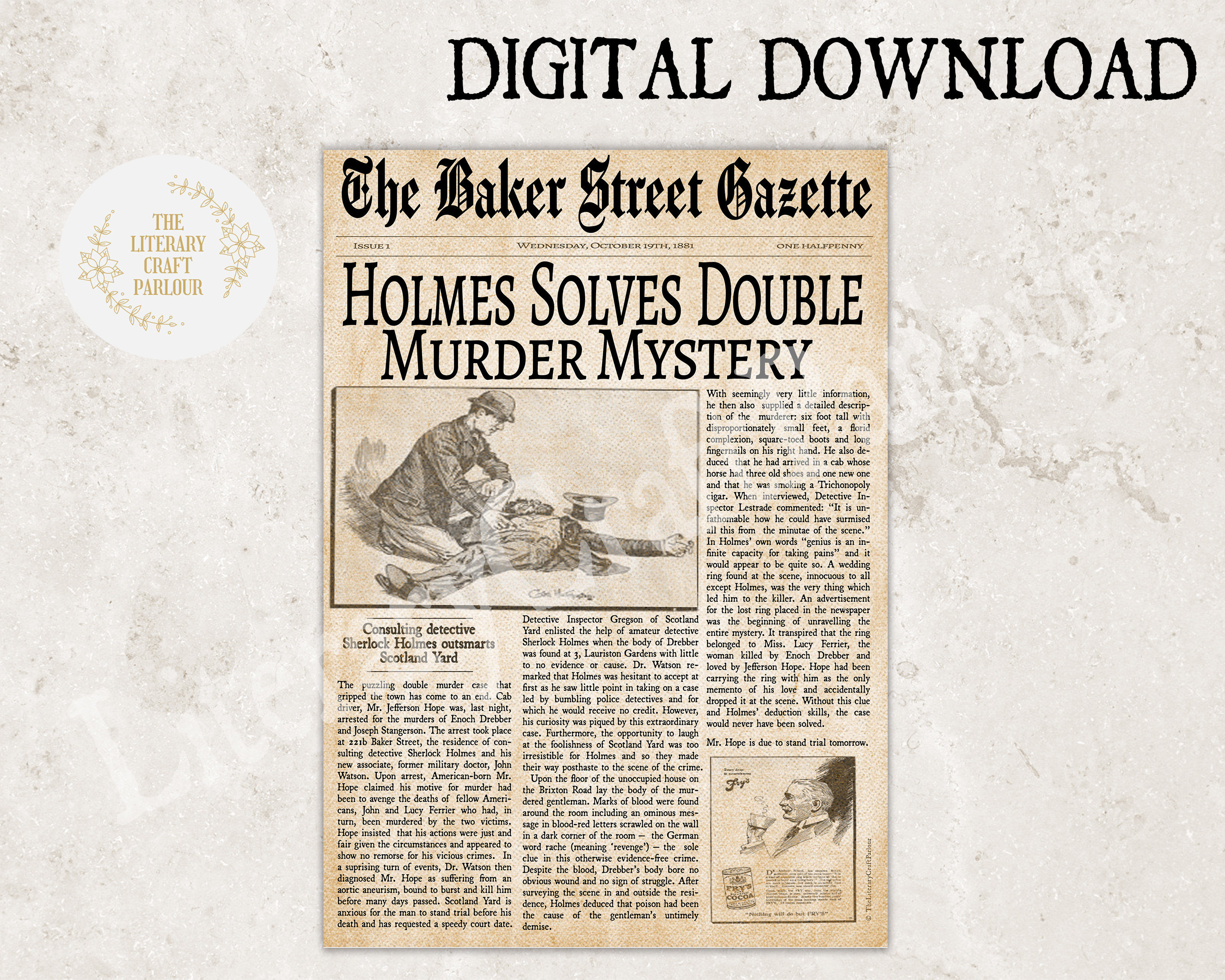 Sherlock Holmes Newspaper Vintage Style Victorian Wall image