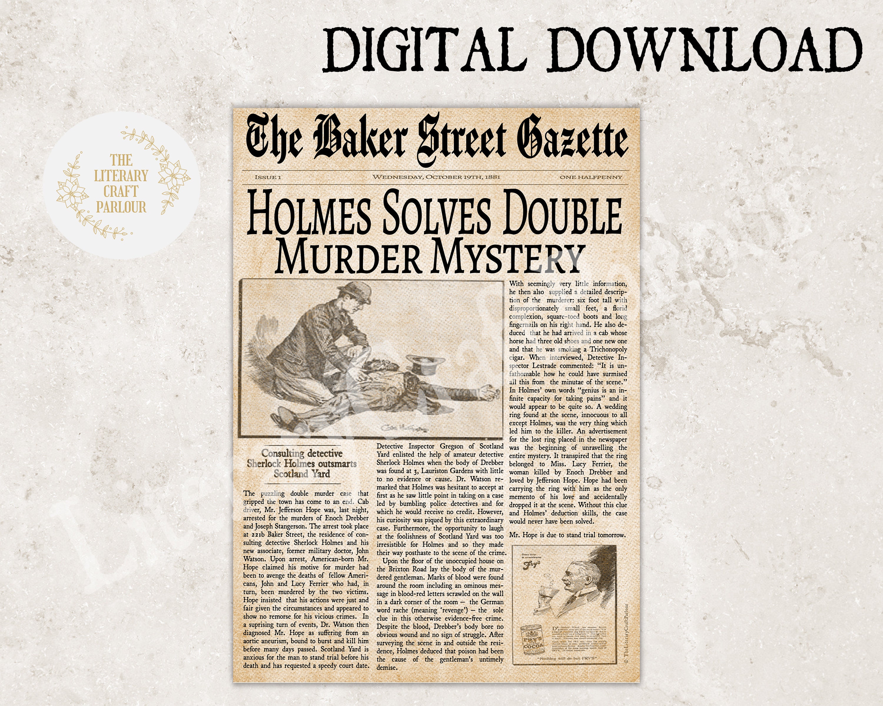 Sherlock Holmes Newspaper Vintage Style Victorian Wall image