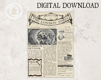 Victorian Style Sherlock Holmes Newspaper, Vintage Style, Junk Journal, Journaling, Ephemera, Bookish Gifts, Crafts, Scrapbooking