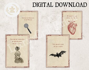Dark Academia Valentine Cards, Gothic Literary Quotes (Digital Download)