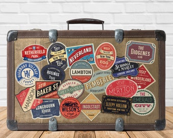 Fictional Locations Vintage Travel Labels Pack of 20 Vinyl Stickers – Die Cut Stickers – Vintage Luggage – Retro Labels