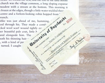 Frankenstein Bookmark – University of Ingolstadt Card – Vintage ID Card – Book Realia