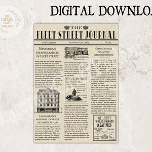 Vintage Newspaper, Victorian, Sweeney Todd, Fleet Street, Bookish Gifts, Dark Academia, Gothic Scrapbooking, Junk Journal