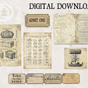 Dookoła Świata W 80 Dni, Pobierz, Dziennik Podróży, Pakiet Ephemera, Steampunk, Zestaw Kolaży
