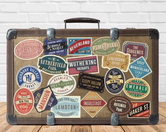 Fictional Travel Stickers – Vintage Style Luggage Labels (Set of 20)