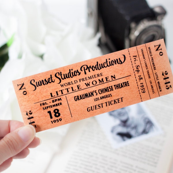 Old Hollywood Movie Ticket Bookmark – Vintage Hollywood Ephemera – Movie Premiere Bookmark – Sunset Studios