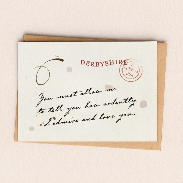 Mr Darcy Ardently Love Greeting Card – Pride and Prejudice – Book Lover Valentine's Day