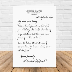 Personalised Sherlock Holmes Birthday Card – Letter From Sherlock Holmes – Custom Birthday Card For Book Lover