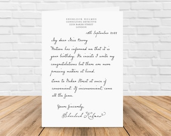 Personalised Sherlock Holmes Birthday Card – Letter From Sherlock Holmes – Custom Birthday Card For Book Lover