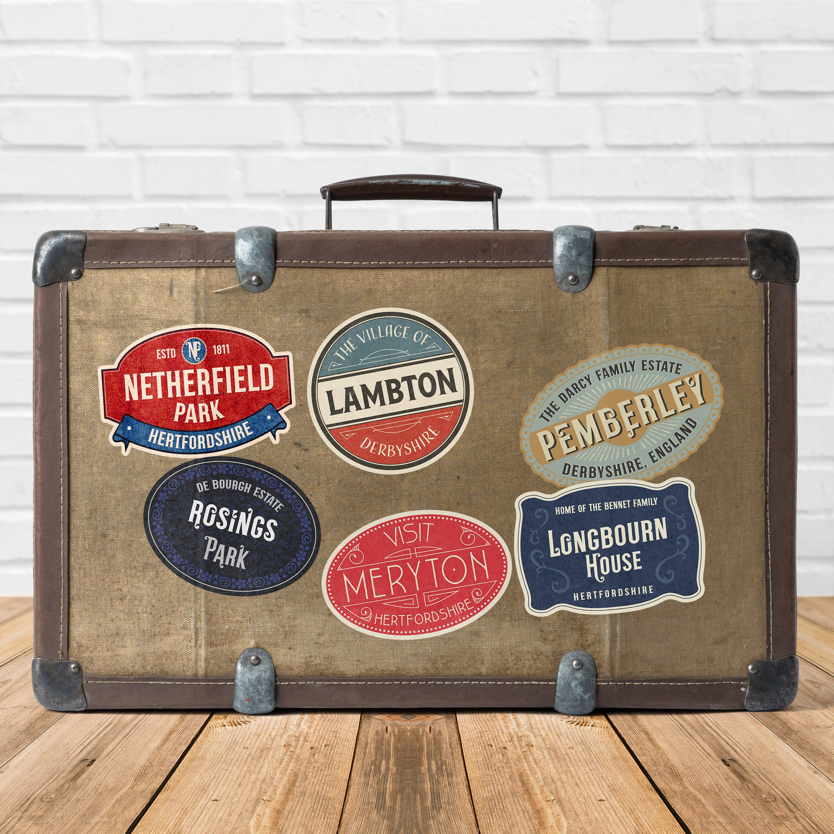 Retro Reise Koffer Gepäck Etiketten Set Mit 12 vinyl aufkleber