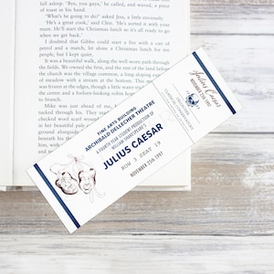 Dark Academia Shakespeare Play Ticket Bookmark – Classical Conservatory – Julius Caesar Ticket – Bookish Gift