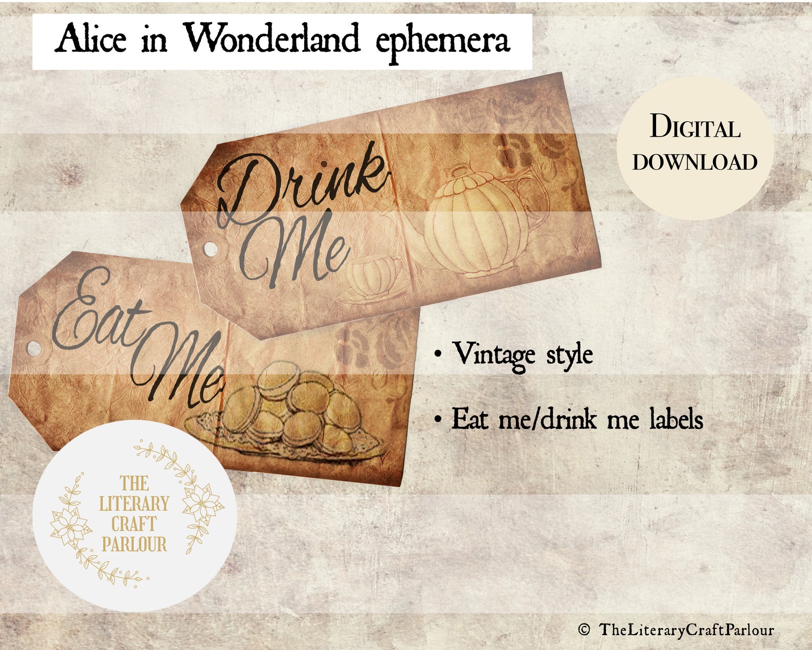 Alice in Wonderland Eat Me Drink Me Labels, Vintage Style Ephemera ...