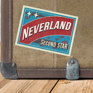 Neverland Vintage Travel Sticker – Fictional Destinations Travel Stickers – Peter Pan – Matte Vinyl Die Cut Sticker
