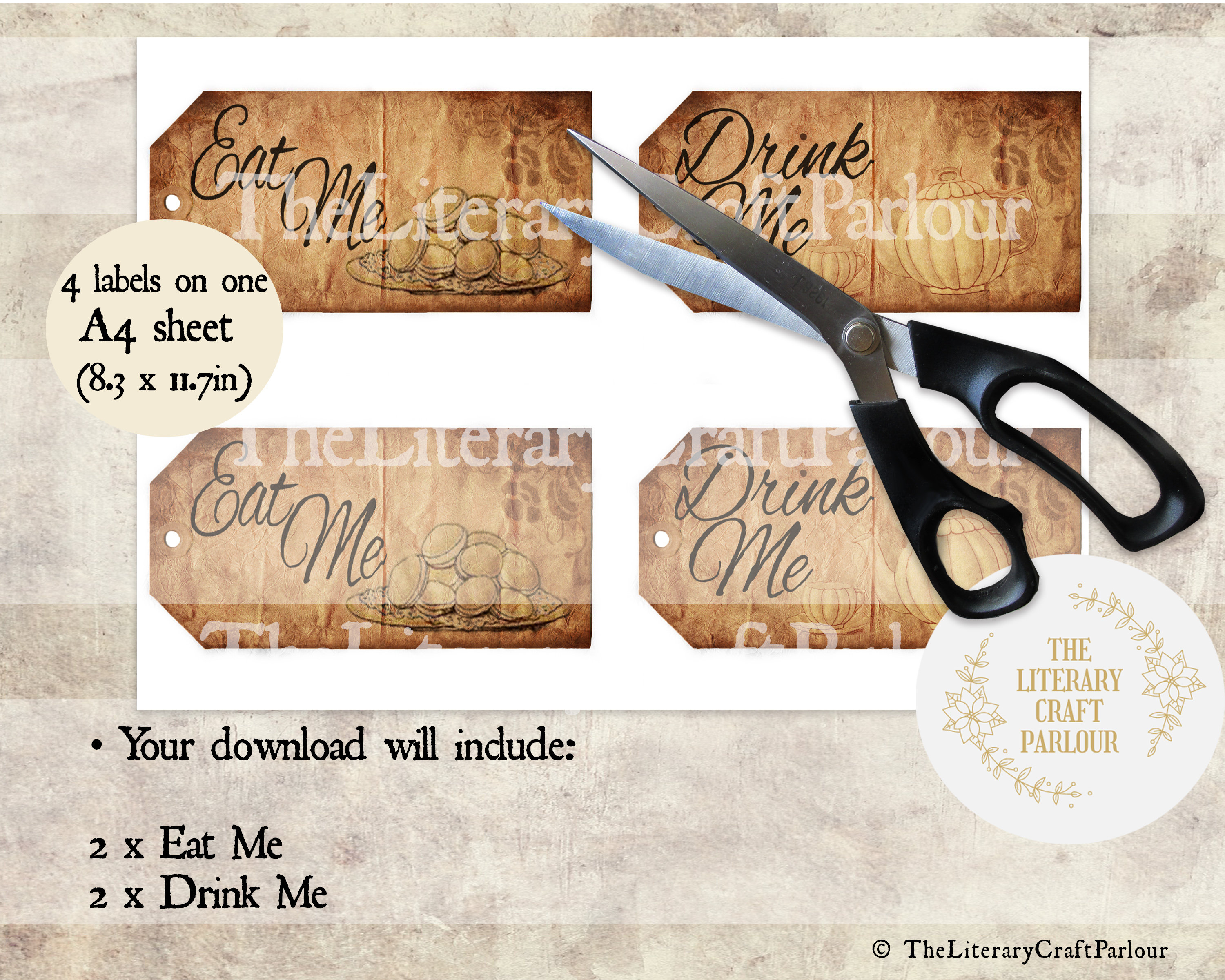 Alice in Wonderland Eat Me Drink Me Labels, Vintage Style Ephemera ...
