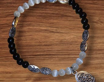 selenite and obsidian bracelet