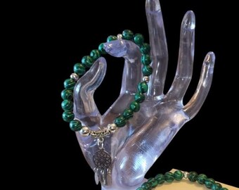 Malachite with silver spacer and dream catcher charm bracelet