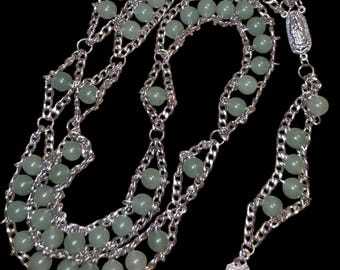 rosary ladder green aventurine  sterling steel chain