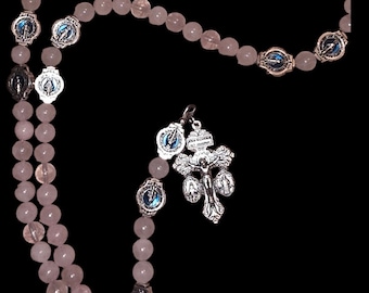pink rose quartz with MIRACULOUS MEDAL virgin   spacers rosary