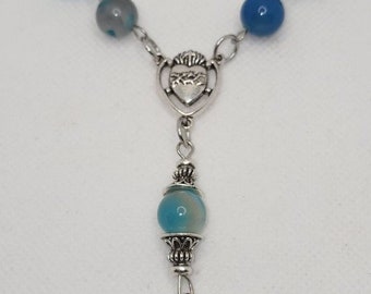 blue striped agate rosary