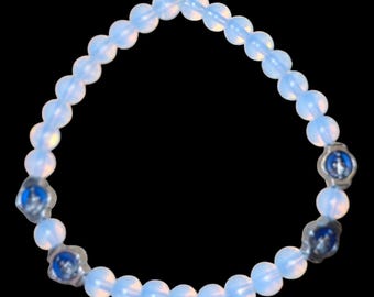 White opal bracelet with MIRACULOUS MEDAL virgin charm