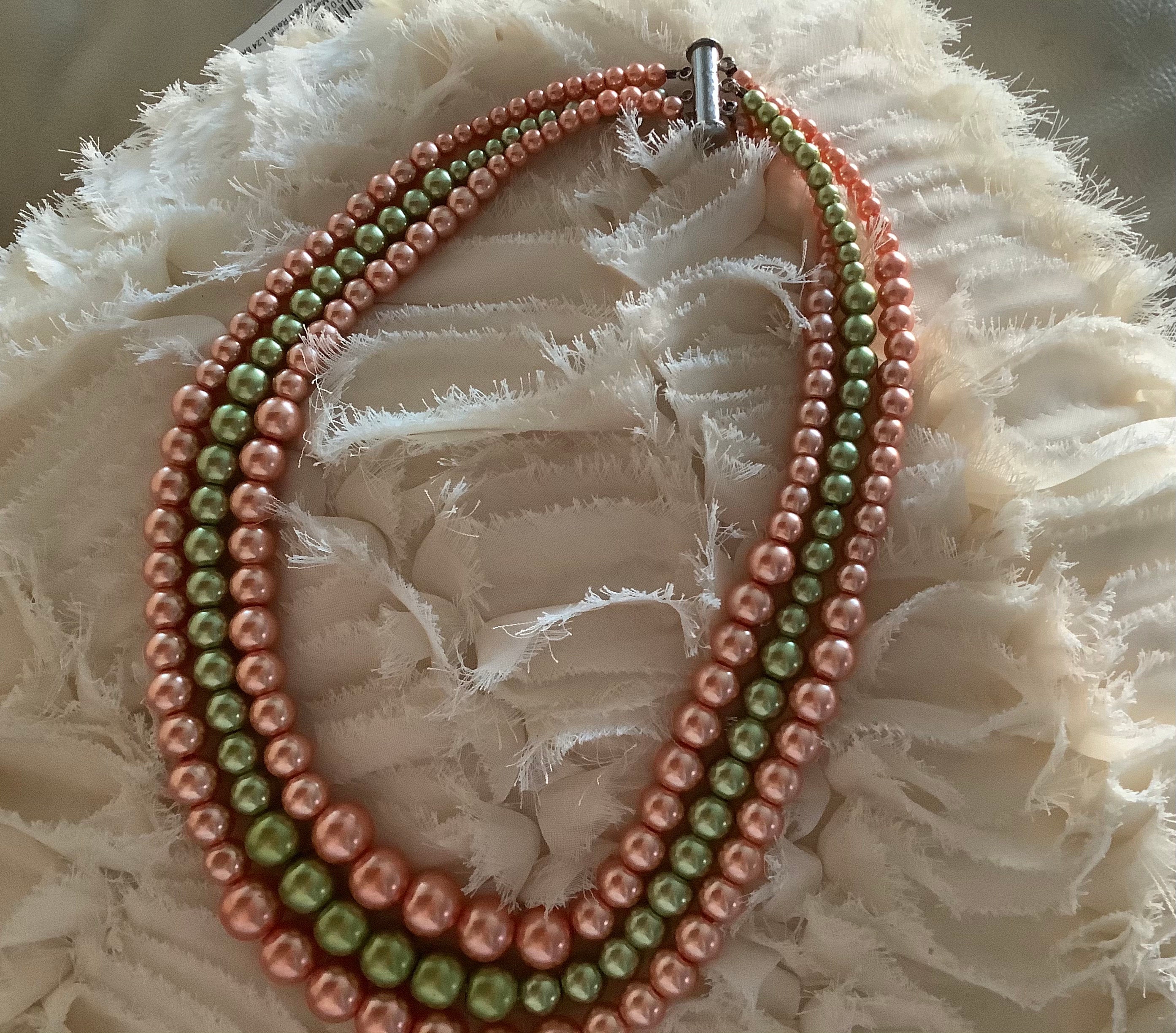 3 Strand Pearl Necklace Etsy