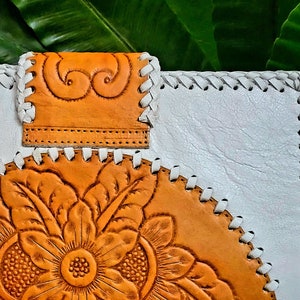 Handmade Leather Clutch, Leather Wallet, Mandala Wallet, Bohemian Wallet, Clutch Wallet, Gypsy Style, Boho Accessory, White Wallet, Embossed