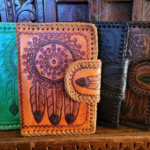 Leather Handmade Wallet, Women's Leather Wallet, Leather Clutch, Embossed Wallet, Dream Catcher Wallet, Bohemian Accessory