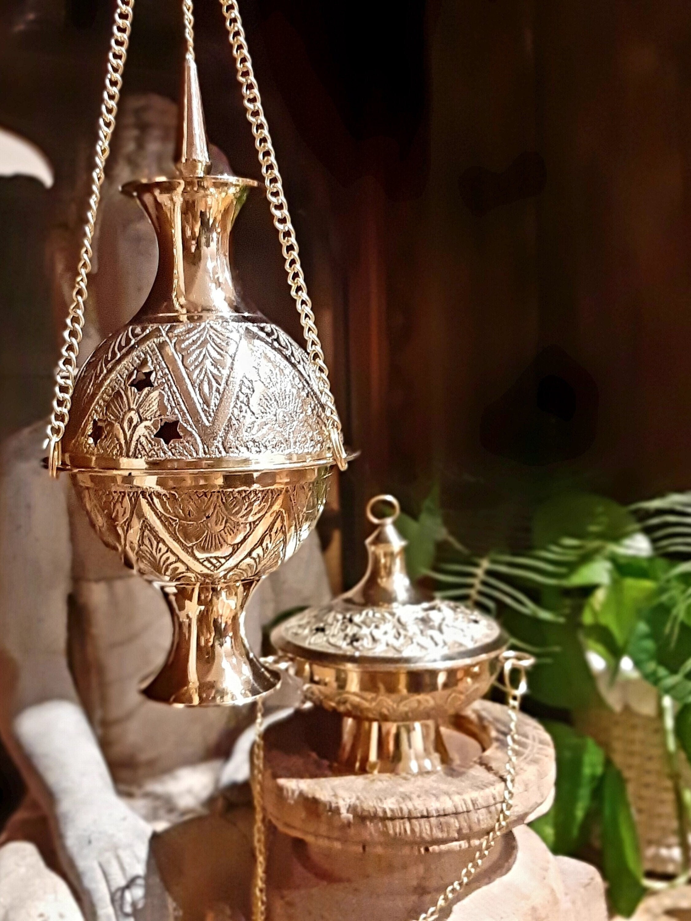 Brass Incense Burner Spiritual Offering Smudge Bowl Resin Etsy