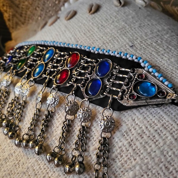 Cinturón de piedras preciosas tribales de Kuchi, cinturón de Banjara, cinturón vintage, cinturón de Boho, cinturón de Boho, cinturón afgano, único, único en su tipo